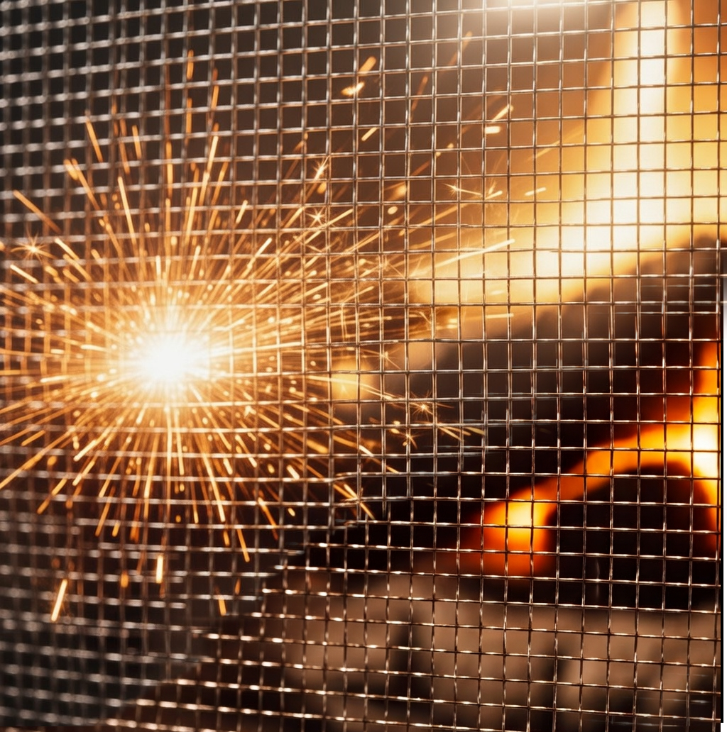 Wire mesh for spark protection, mesh size 2.5 mm, wire diameter 1 mm, V2A 1.4301