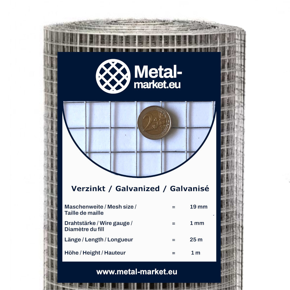 Schweissgitter Verzinkt Rolle Maschenweite 19 x 19 mm Drahtstärke 1 mm