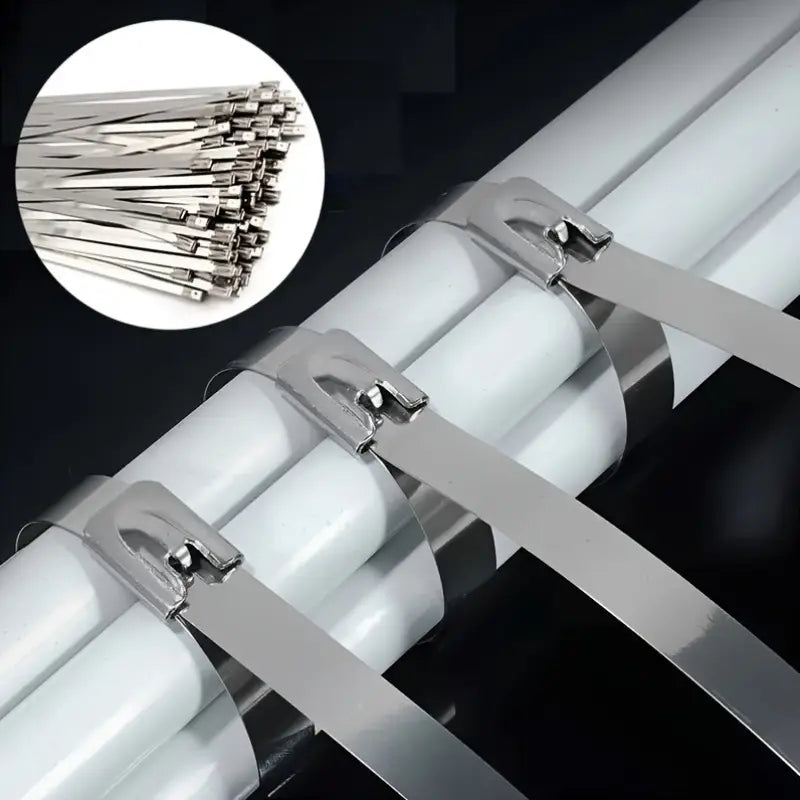 20 fascette in acciaio inox 4,6 x 300 mm con sistema di bloccaggio