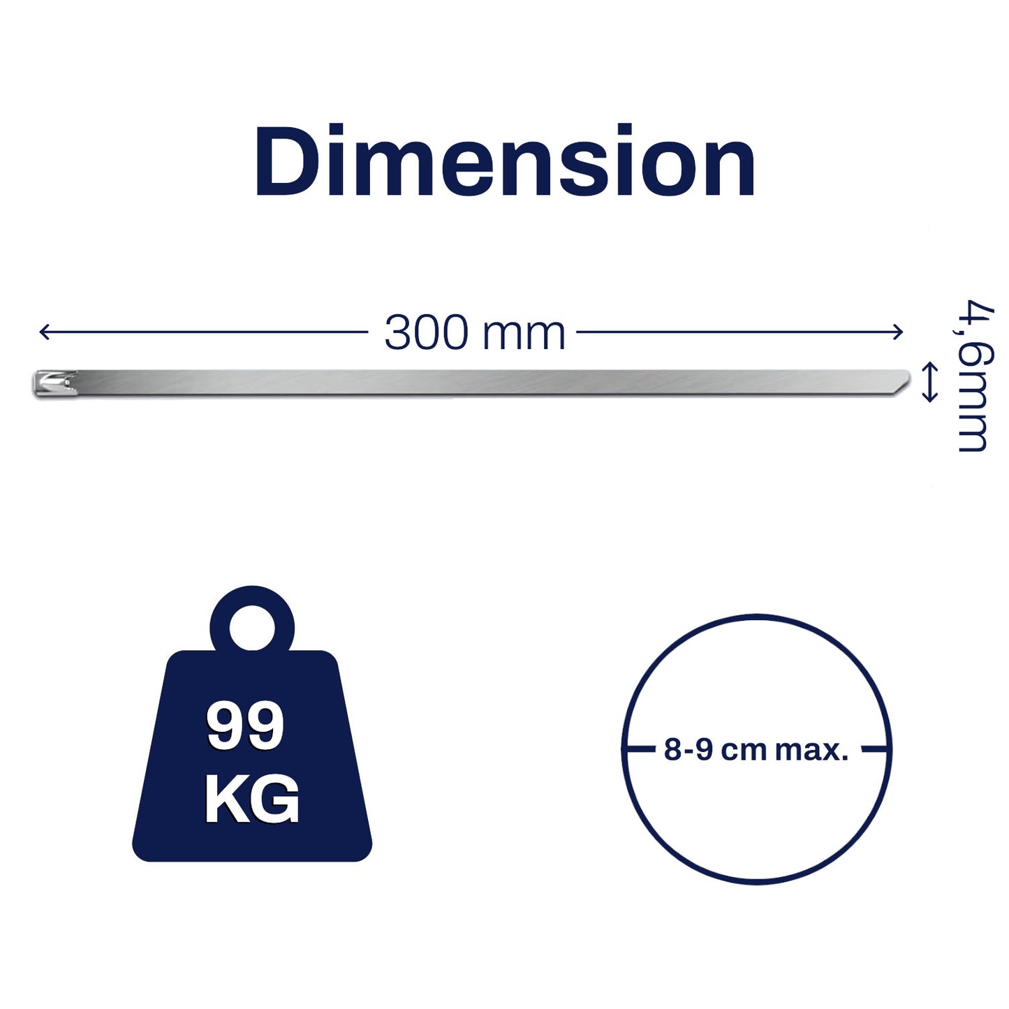 20 fascette in acciaio inox 4,6 x 300 mm con sistema di bloccaggio