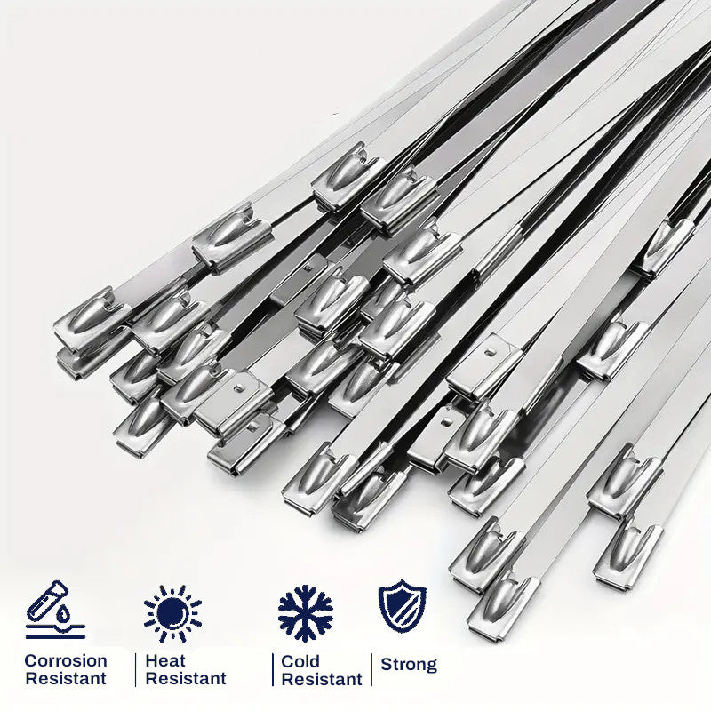 20 fascette in acciaio inox 4,6 x 300 mm con sistema di bloccaggio