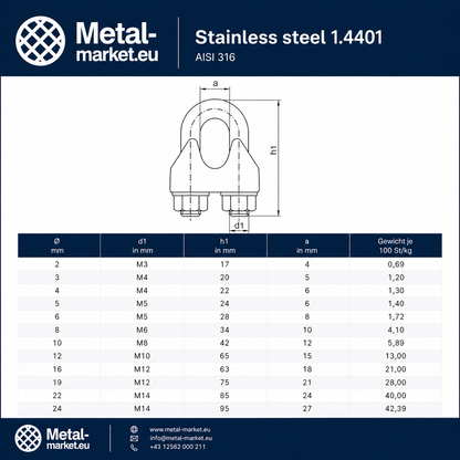 Drahtseilklemme Edelstahl V4A 1.4401 DIN 741