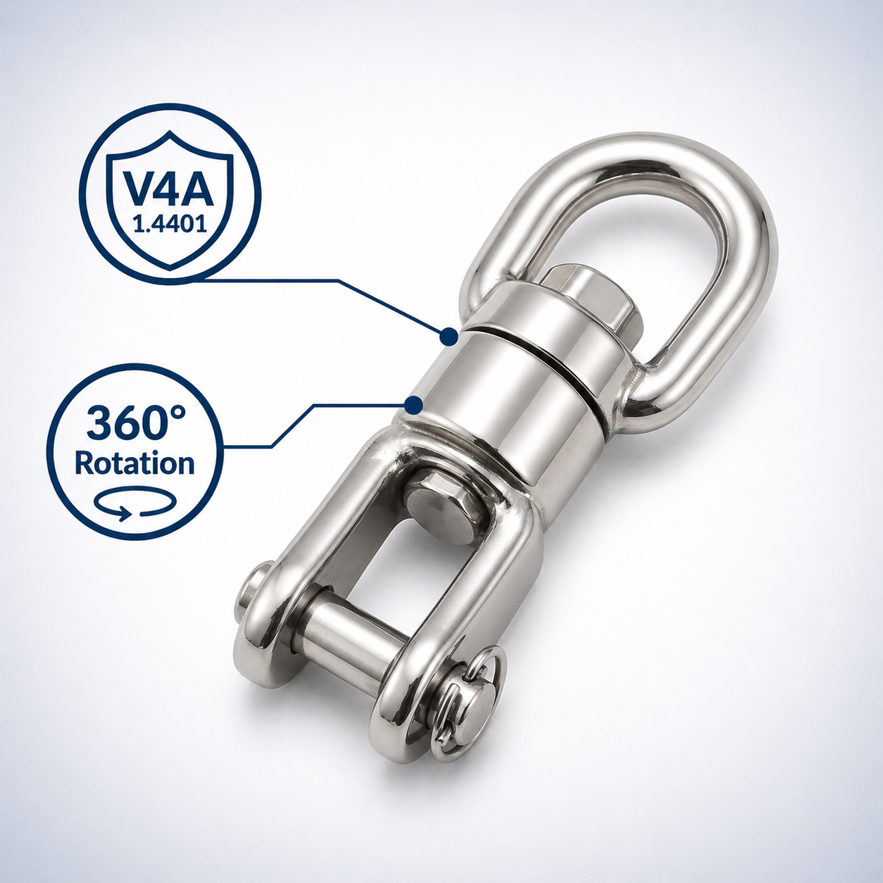 Drehwirbel Edelstahl V4A 1.4401 Auge–Gabel