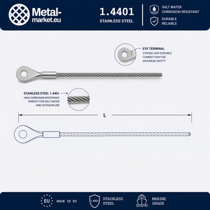 Edelstahl Drahtseil nach Maß (1.4401 V4A) – Augterminal & Lose – Ø 1–10 mm – konfigurierbar