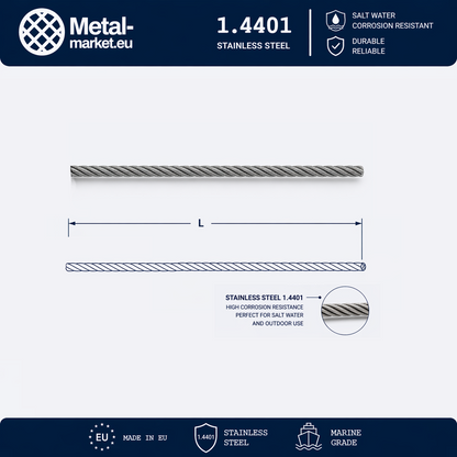 Edelstahl Drahtseil nach Maß (1.4401 V4A) – Lose & Lose – Ø 1–10 mm – konfigurierbar