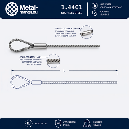 Edelstahl Drahtseil nach Maß (1.4401 V4A) – Kausche & Lose – Ø 1–10 mm – konfigurierbar